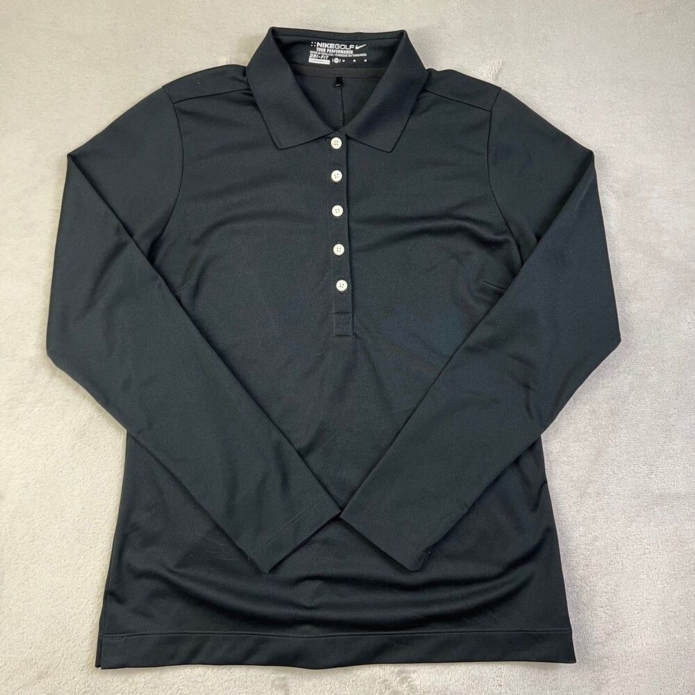 Nike Golf Mens M Black Dri-FIT Long Sleeve Polo Shirt Tour Performance